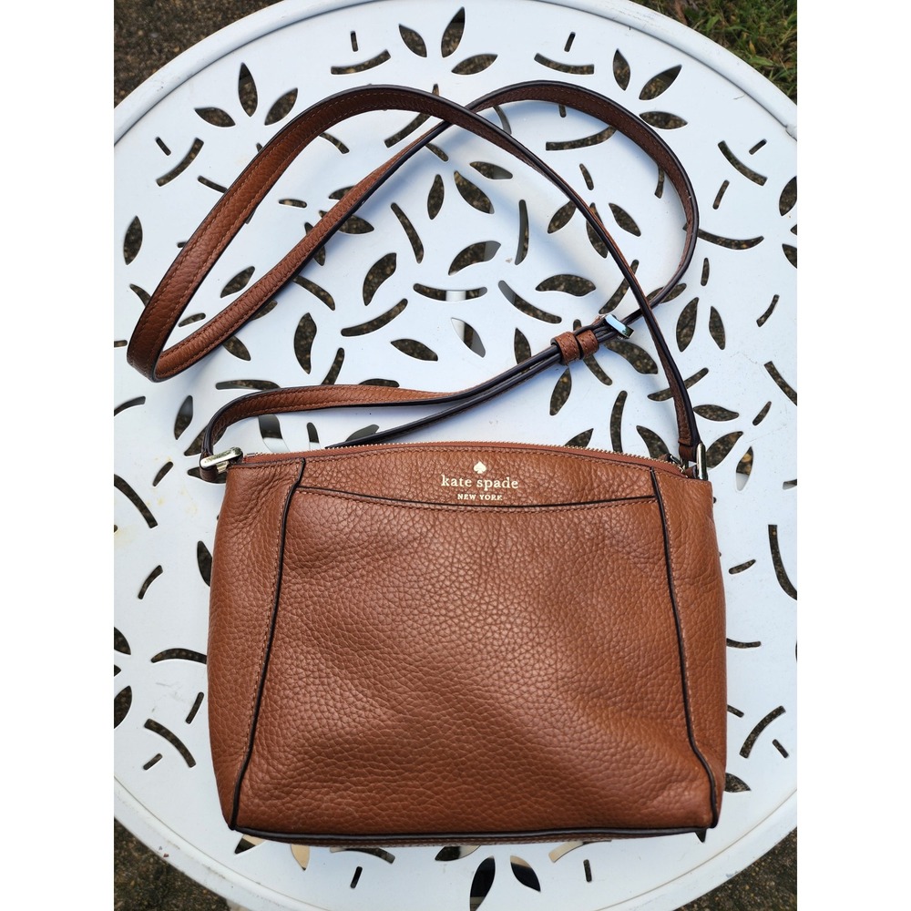 Kate Spade New York Pebbled Leather Crossbody Bag Brown Cognac Gold Hardware